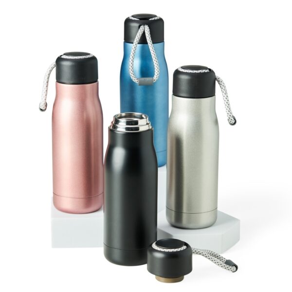 Garrafa Térmica Personalizada com personalização de logotipo de marca empresarial. Brinde personalizado elegante.