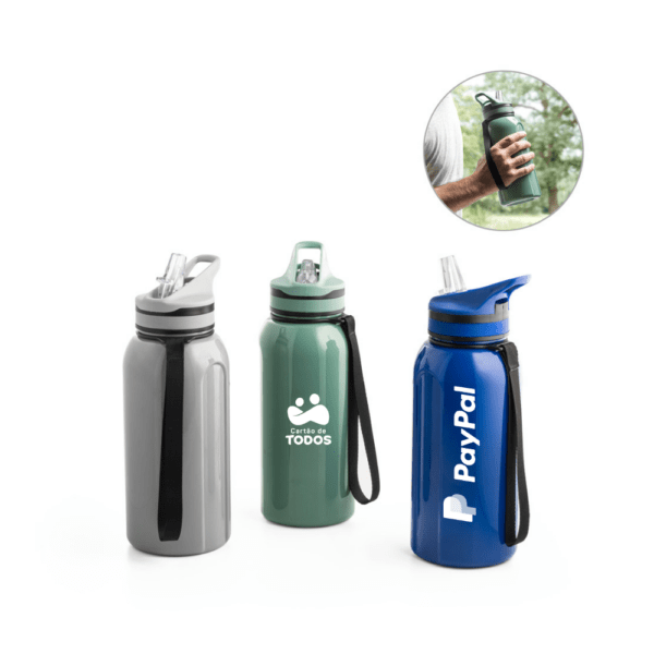 Garrafa Personalizada com gravação de logotipo de marca corporativa. Brinde personalizado criativo.