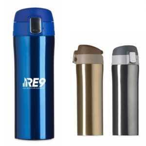 Garrafa Térmica Personalizada com personalização de logotipo de marca corporativa. Brinde personalizado sofisticado.