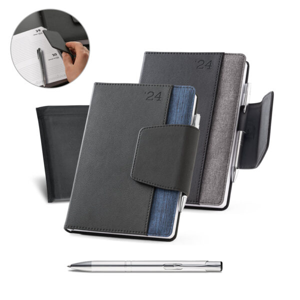 (21x14 cm) | Agenda Personalizada 2024 bi-material A5 em couro sintético e poliéster - HUBSP-66088