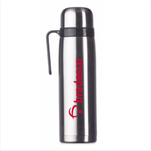 Garrafa Térmica Personalizada com logotipo de marca corporativa. Brinde corporativo elegante.