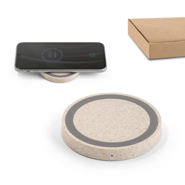 Carregador Personalizado Wireless em ABS e fibra de palha - HUBSP-57929