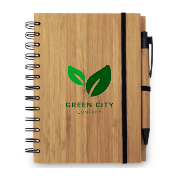 (18x13 cm) | Caderno Ecológico Personalizado A5 capa dura em bambu | COM PAUTA - HUBSP-93485